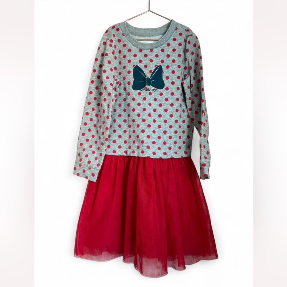 Girls Gap Size 5 Grey and red‎ polka dot tulle dress with Minnie Mouse Bow